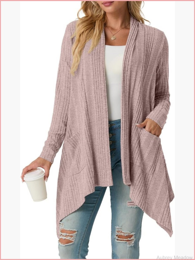 Open Front Cardigan With Pockets Long Sleeve Lightweight Duster